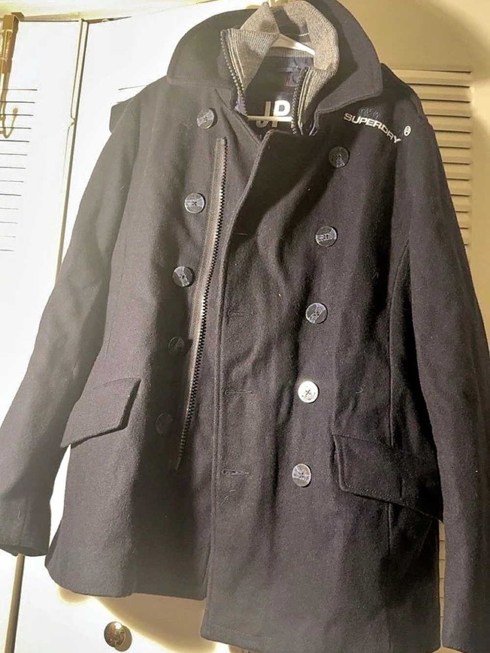 Superdry Naval Peacoat Black Pea Coat - Picture 3 of 4